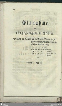 Einnahme an eingegangenen Resten