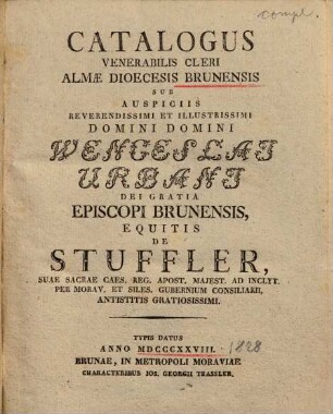 Catalogus venerabilis cleri Dioecesis Brunensis. 1828