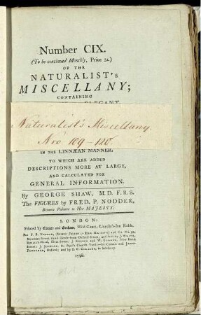Number CIX. of the Naturalist's Miscellany.