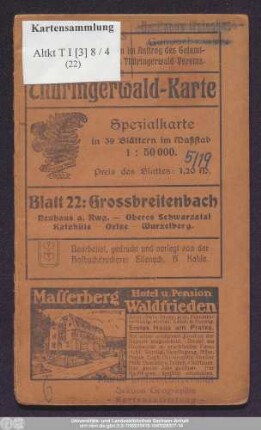 Blatt 22: Grossbreitenbach : Neuhaus a. Rennw. - Oberes Schwarzatal - Katzhütte - Oelze - Wurzelberg