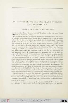 Willem de Vreese: Briefwisseling van Jan Frans Willems en Jacob Grimm