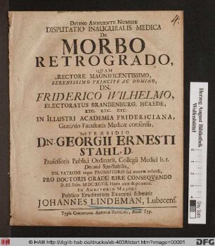 Disputatio Inauguralis Medica De Morbo Retrogrado