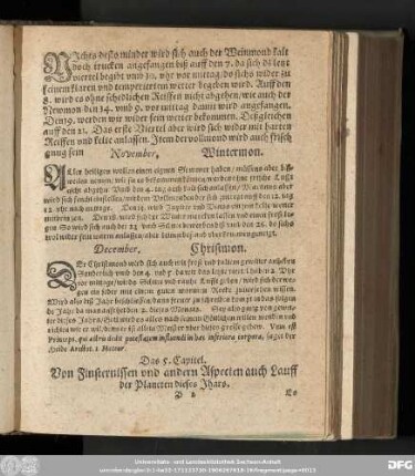 Das 5. Capitel. Von Finsternissen vnd andern Aspecten auch Lauff der Planeten dieses Jhars.