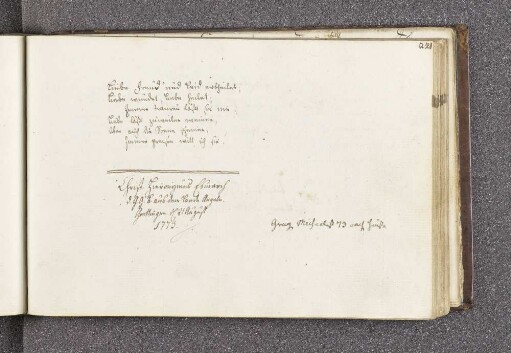 Christ[ian] Hieronymus Esmarch. – Incipit: Liebe Freud und Leid vertheilt, Liebe wundet, Liebe heilet. – Göttingen, 21.08.1773