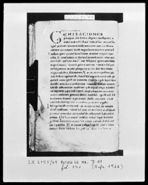 Nekrolog, Welfenchronik und Heiligenviten — Initiale G (enerationes), Folio 14verso