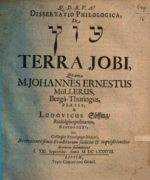 Dissertatio Philologica, De [...] Terra Jobi