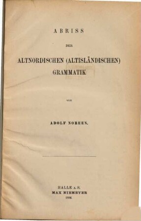 Abriss der altnordischen (altisländischen) Grammatik