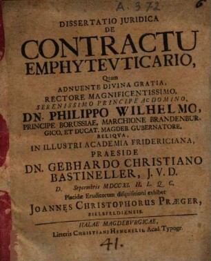 Dissertatio Iuridica De Contractu Emphyteuticario