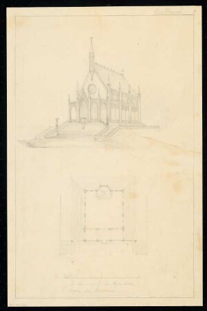 Wallfahrtskapelle Monatskonkurrenz Januar 1831: Grundriss, perspektivische Ansicht; Maßstabsleiste