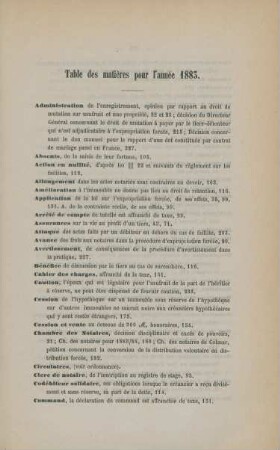 Table des matières pour l'année 1883.