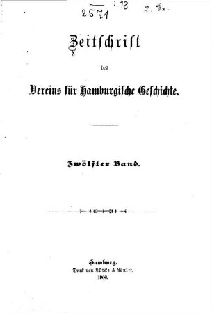 12.1908: Zeitschrift des Vereins für Hamburgische Geschichte