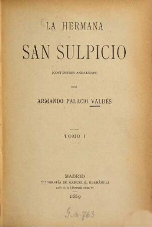 La Hermana San Sulpicio :  por Armando Palacio Valdés, I