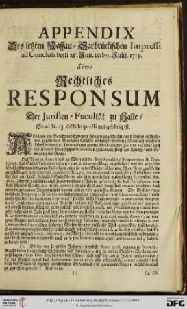 Appendix: Rechtliches Responsum der Juristen-Facultät zu Halle