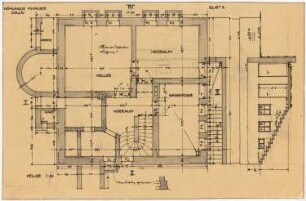 Wohnhaus Hauser, Solln: Grundriss KG, Schnitt 1:50