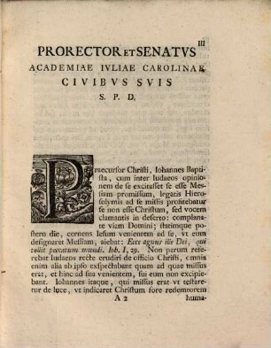 De Agno Dei Qvi Tollit Peccata Mvndi : Programma Festo Paschatis MDCCLI. In Academia Ivlia Carolina P. P.