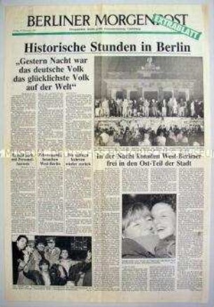 Extrablatt der "Berliner Morgenpost" zur Öffnung der Berliner Mauer