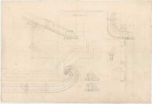 Thiersch, Friedrich von; München; Justizpalast - Handleiste für Treppen (Teilgrundriss, Teilansicht, Perspektiven, Schnitte)