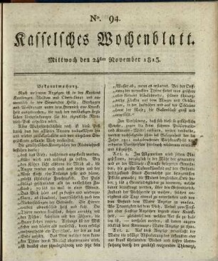 No. 94, Mittwoch den 24sten November 1813