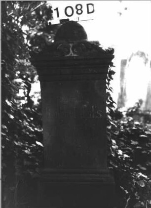 Grabstein 108 (Index: 100085525) Maße HxBxT: 270x58x58 cm Beschreibung: Obelisk, getreppter Sockel: Grabstein 108D