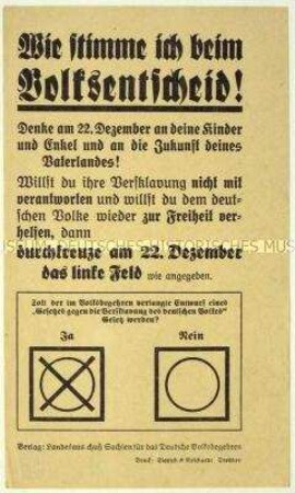 Aufruf des Landesausschusses Sachsen für das Deutsche Volksbegehren zur Abstimmung beim Volksentscheid gegen den Young-Plan 1929