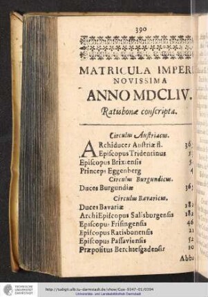 Matricula imperii novissima anno MDCLIV