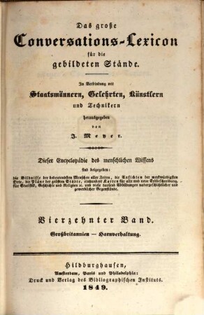 Das große Conversations-Lexicon für die gebildeten Stände : dieser Encyclopädie des menschlichen Wissens sind beigegeben: die Bildnisse der bedeutendsten Menschen aller Zeiten, die Ansichten der merkwürdigsten Orte, die Pläne der größten Städte, 100 Karten für alte und neue Erdbeschreibung, für Statistik, Geschichte und Religion ..., 1,14. Großbritannien - Harnverhaltung