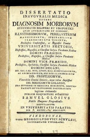 Dissertatio Inauguralis Medica Sistens Diagnosim Morborum Systematis Biliferi Et Uropoetici