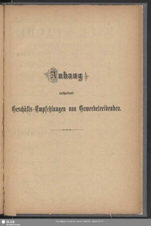 Anzeigen : Anhang enthaltend Geschäfts-Empfehlungen von Gewerbetreibenden