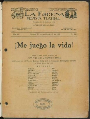 ¡Me juego la vida! : pieza en dos actos