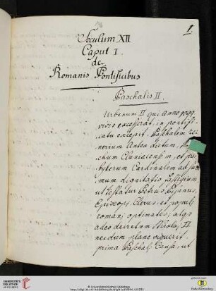 Seculum XII Caput I. de Romanis Pontificibus. Paschalis II.