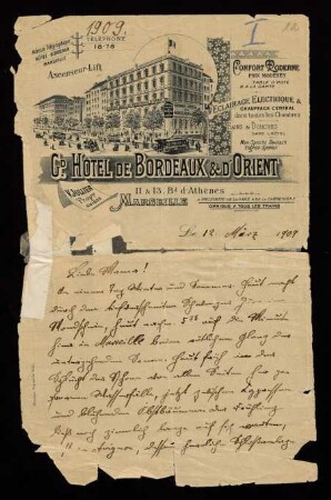 Brief an Mama, 12.03.1909, Marseille