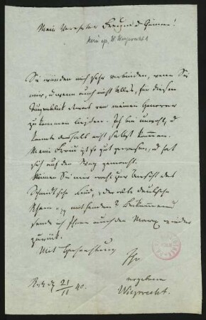 Brief an Emil Bock : 21.11.1840