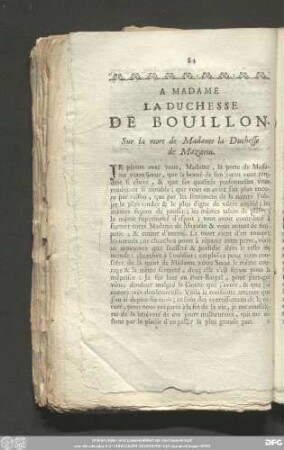 A Madame La Duchesse De Bouillon. Sur la mort de Madame la Duchesse de Mazarin.