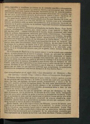Las comediantas en el siglo XIX. : Las discípulas de Máiquez. - Maria García. - Josefa Virg. - Antera Baus. - Concepción Rodríguez.