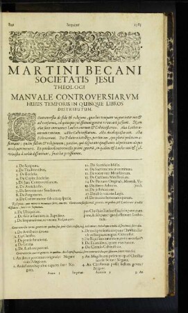 Martini Becani Societatis Jesu Theologi Manvale Controversiarvm ...