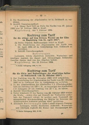 Nachtrag zum Tarif
