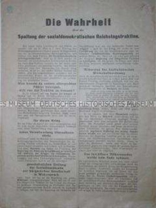 Die Wahrheit über die Spaltung der sozialdemokratischen Reichstagsfraktion