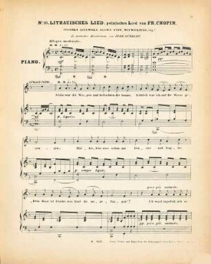 16 Polnische Lieder : von Witwicki, Zaleski, Mickiewicz etc. ; für 1 Singstimme mit Begl. d. Pianoforte ; op. 74. 16, Lithauisches Lied