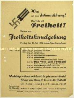 Aufruf zu einer Kundgebung der Eisernen Front am 29. Juli 1932 in Dresden