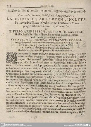 Reverendo, Strenuis, Nobilißimis & Magnificis Viris...