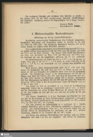 4. Meteorologische Beobachtung. (Mitteilung der Königl. Landes-Wetterwarte)