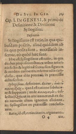Cap. I. De Genesi, & primo de Definitione & Divisione Syllogismi.