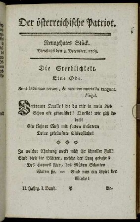 Neunzehntes Stück. Dienstags den 3. December. 1765. - Drey und zwanzigstes Stück. Dienstags den 17. Christmonat. 1765.