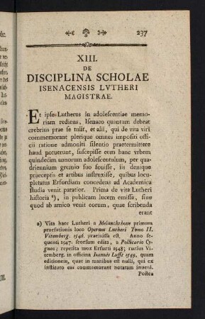 237-251, XIII. De Disciplina Scholae Isenacensis Lutheri Magistrae