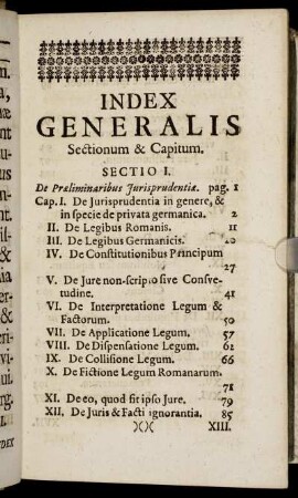 Index Generalis Sectionum & Capitum