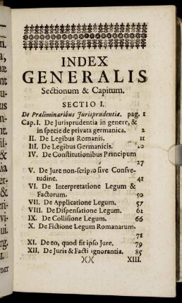 Index Generalis Sectionum & Capitum
