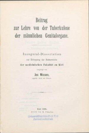 Beitrag zur Lehre von der Tuberkulose der männlichen Genitalorgane