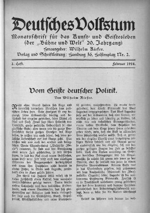 Vom Geiste deutscher Politik. Von Wilhelm Kiefer.