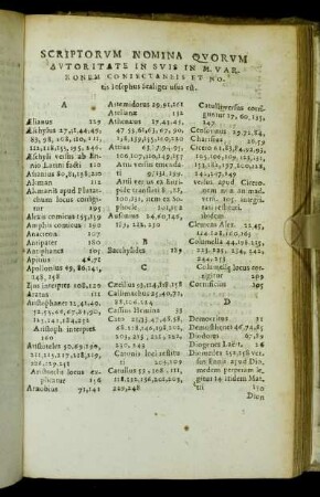 Scriptorum Nomina Quorum Autoritate In Suis In M. Varonem Coniectaneis Et Notis Josephus Scaliger usus est.