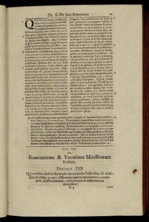 Tit. III. De Nominatione & Vocatione Ministrorum Ecclesiæ.